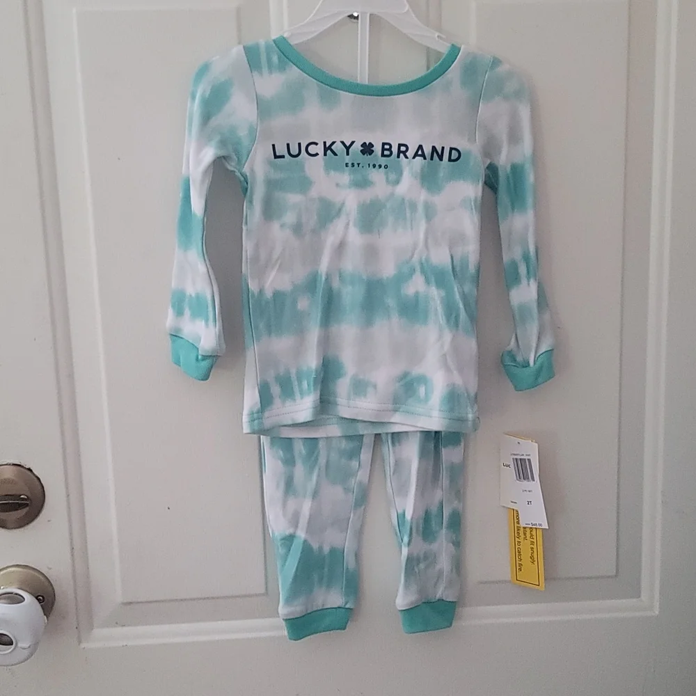 LUCKY BRAND GREEN/WHITE TIE DYE 2 PIECE PJ SET: NWT: SZ 2T